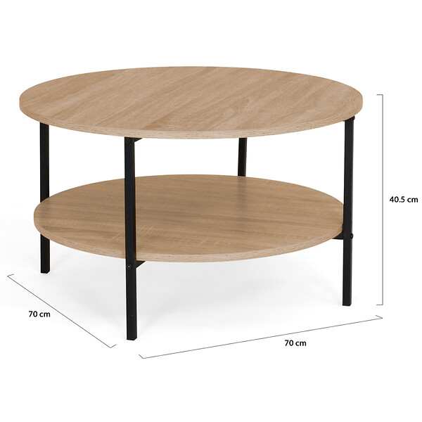ID MARKET - Table basse double plateau rond DETROIT 70 cm design industriel - large