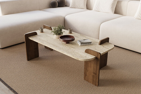 HABITAT ET JARDIN - Table basse en bois "Leapiri" - 120 x 60 x 35 cm - Travertin - large