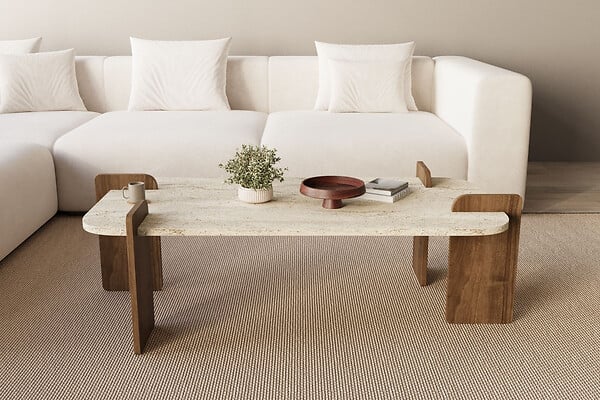 HABITAT ET JARDIN - Table basse en bois "Leapiri" - 120 x 60 x 35 cm - Travertin - large
