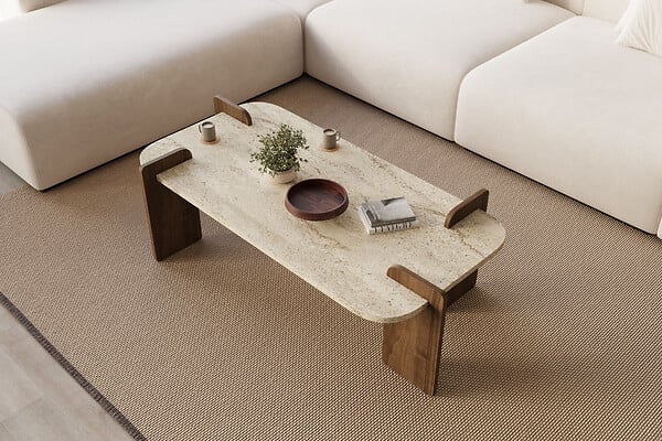 HABITAT ET JARDIN - Table basse en bois "Leapiri" - 120 x 60 x 35 cm - Travertin - large