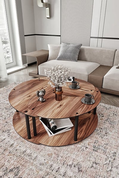 HABITAT ET JARDIN - Ensemble de table basse en bois "Yin" 70 x 70 x 38 cm - Noyer - large
