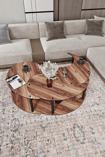 HABITAT ET JARDIN - Ensemble de table basse en bois "Yin" 70 x 70 x 38 cm - Noyer - large