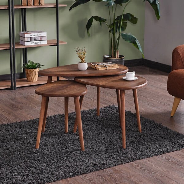 HABITAT ET JARDIN - Ensemble de table basse en bois "Alvin" 80 x 52 x 50 cm - Noyer - large