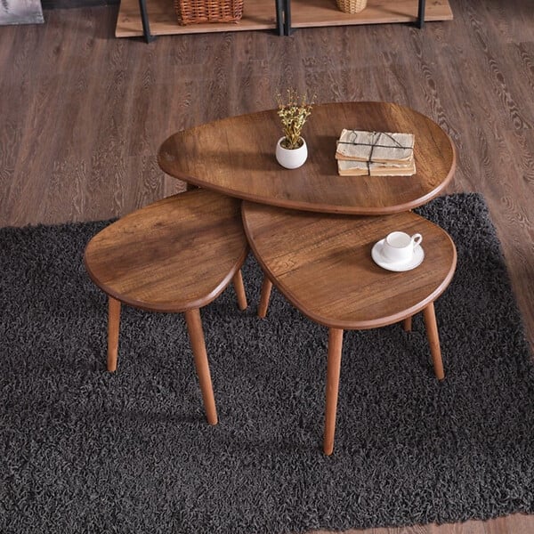 HABITAT ET JARDIN - Ensemble de table basse en bois "Alvin" 80 x 52 x 50 cm - Noyer - large