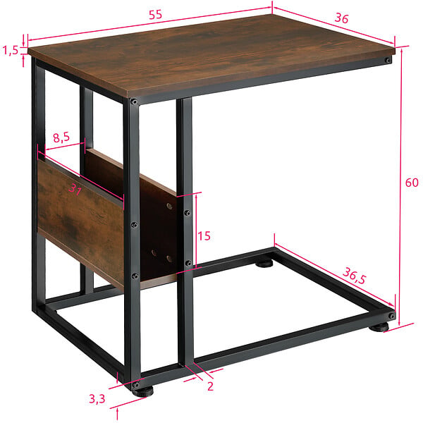 TECTAKE - Table d’appoint WIGAN 55x36,5x60cm - large