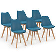 ID MARKET - Lot de 6 chaises scandinaves SARA bleu canard pour salle à manger - vignette