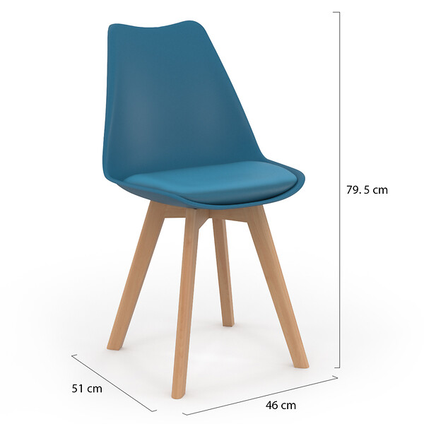 ID MARKET - Lot de 6 chaises scandinaves SARA bleu canard pour salle à manger - large