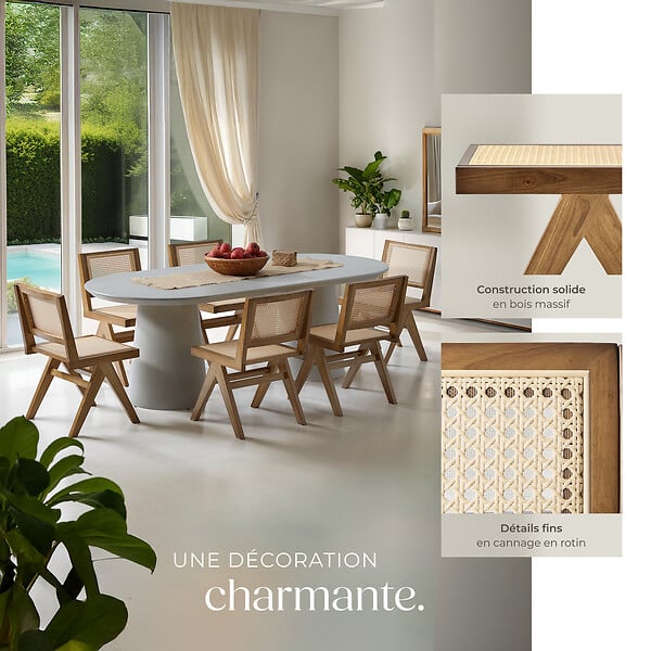 TECTAKE - Chaise en bois avec cannage viennois design boho chêne clair - large