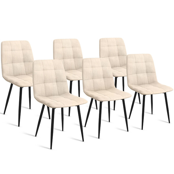 ID MARKET - Lot de 6 chaises MILA en velours beige pour salle à manger - large