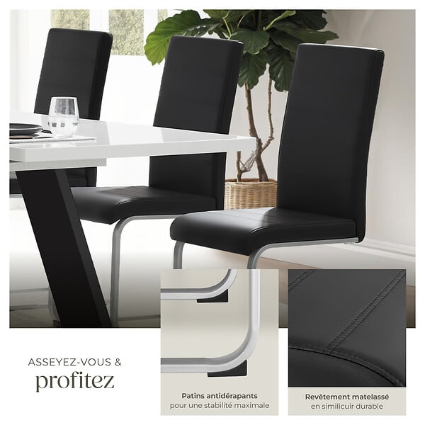 TECTAKE - Ensemble de 2 chaises de salle à manger revêtement aspect cuir noir - large