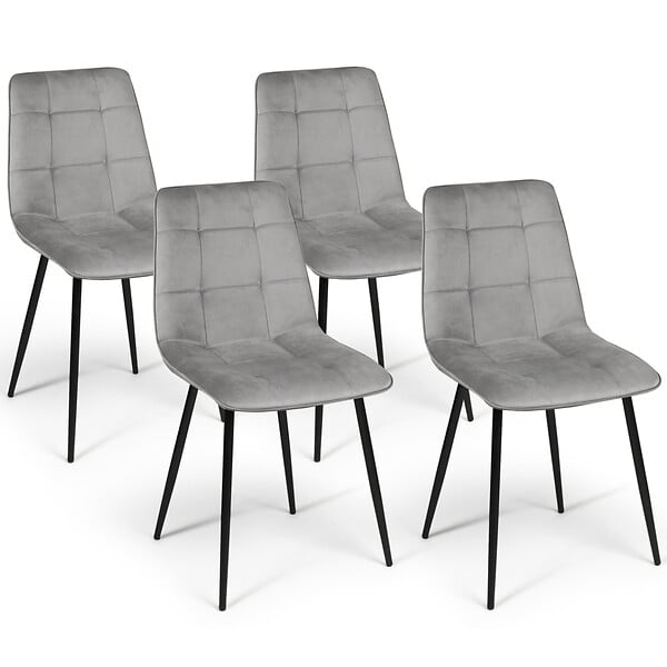 ID MARKET - Lot de 4 chaises MILA en velours gris clair pour salle à manger - large
