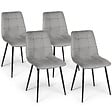 ID MARKET - Lot de 4 chaises MILA en velours gris clair pour salle à manger - vignette
