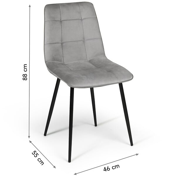 ID MARKET - Lot de 4 chaises MILA en velours gris clair pour salle à manger - large