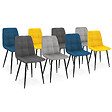 ID MARKET - Lot de 8 chaises MILA en velours mix color bleu x2, gris foncé x2, gris clair x2, jaune x2 - vignette