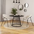 ID MARKET - Lot de 2 chaises de salle à manger VINI en velours côtelé beige dossier arrondi et pieds métal noir - vignette