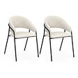 ID MARKET - Lot de 2 chaises de salle à manger VINI en velours côtelé beige dossier arrondi et pieds métal noir - vignette