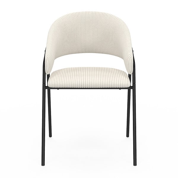 ID MARKET - Lot de 2 chaises de salle à manger VINI en velours côtelé beige dossier arrondi et pieds métal noir - large