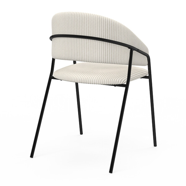 ID MARKET - Lot de 2 chaises de salle à manger VINI en velours côtelé beige dossier arrondi et pieds métal noir - large