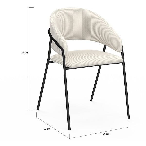 ID MARKET - Lot de 2 chaises de salle à manger VINI en velours côtelé beige dossier arrondi et pieds métal noir - large