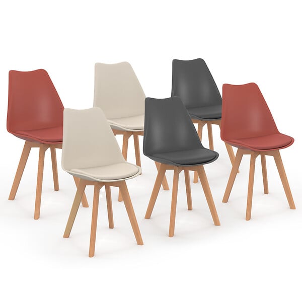 ID MARKET - Lot de 6 chaises scandinaves SARA mix color gris foncé x2, terracotta x2, beige x2 - large