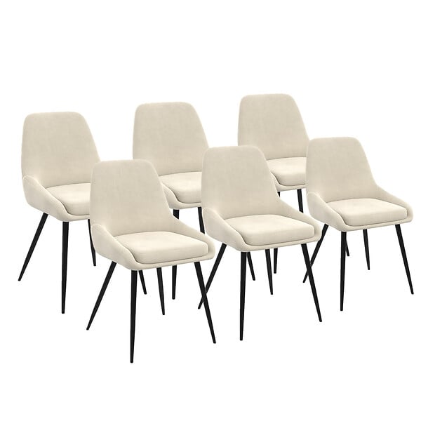 ID MARKET - Lot de 6 chaises THALYA en velours beige avec accoudoirs - large