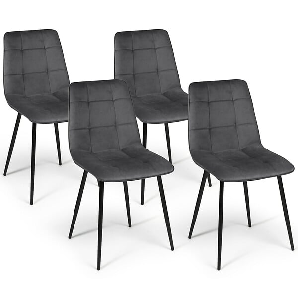 ID MARKET - Lot de 4 chaises MILA en velours gris foncé pour salle à manger - large