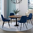 ID MARKET - Lot de 4 chaises THALYA en velours bleu avec accoudoirs - vignette