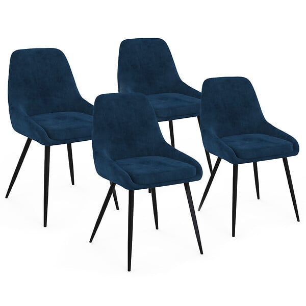 ID MARKET - Lot de 4 chaises THALYA en velours bleu avec accoudoirs - large