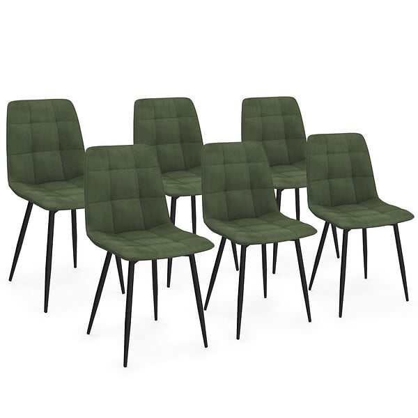 ID MARKET - Lot de 6 chaises MILA en velours vert kaki pour salle à manger - large