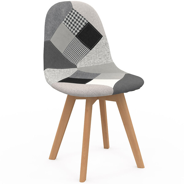 ID MARKET - Lot de 6 chaises scandinaves SARA gris foncé, gris clair, blanc, noir et patchworks noirs, gris et blancs - large