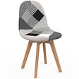 ID MARKET - Lot de 6 chaises scandinaves SARA gris foncé, gris clair, blanc, noir et patchworks noirs, gris et blancs - vignette