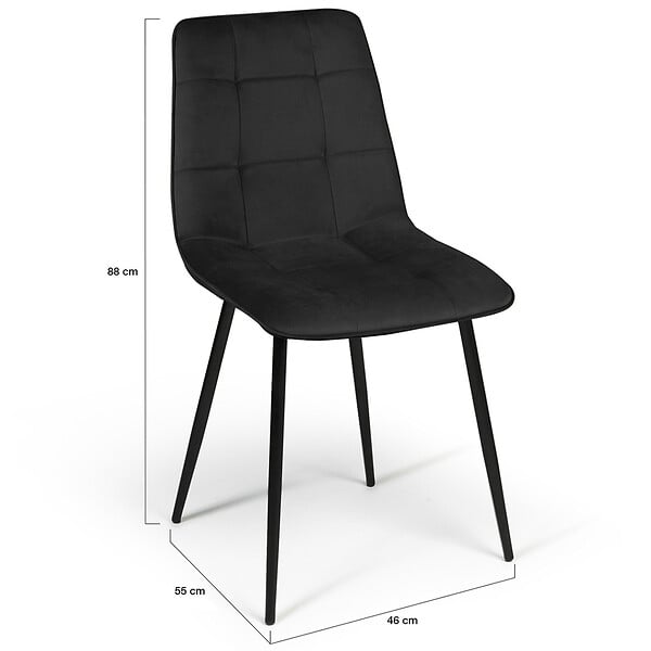 ID MARKET - Lot de 4 chaises MILA en velours noir pour salle à manger - large