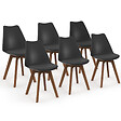 ID MARKET - Lot de 6 chaises scandinaves SARA noires pieds foncés pour salle à manger - vignette