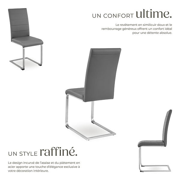 TECTAKE - Lot de 8 chaises Rembourrées avec en cuir synthétique ergonomique gris - large