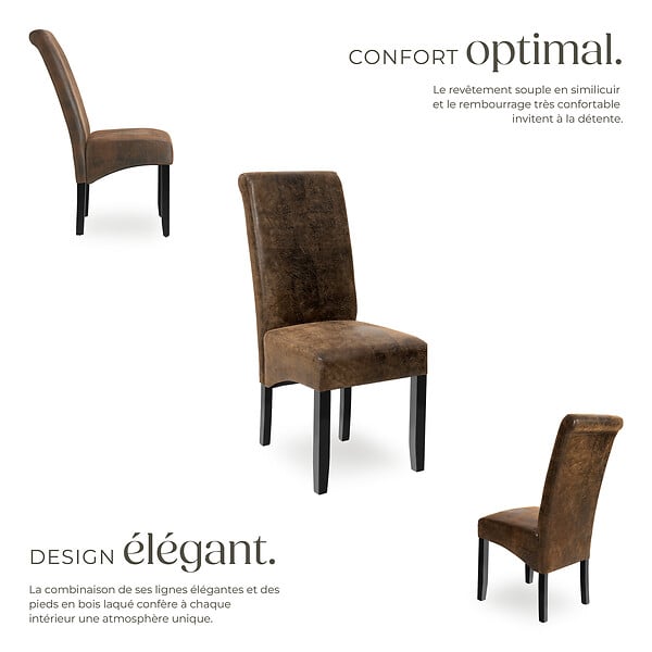 TECTAKE - Ensemble de 2 chaises de salle à manger aspect cuir marron foncé - large
