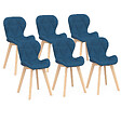 ID MARKET - Lot de 6 chaises ROBINE en tissu bleu canard pour salle à manger - vignette