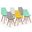 ID MARKET - Lot de 6 chaises scandinaves SARA mix color pastel jaune, blanc, gris clair x2, vert mentholé x2 - vignette