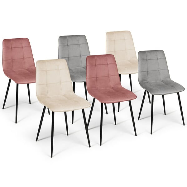 ID MARKET - Lot de 6 chaises MILA mix color pastel rose x2, gris clair x2 et beige x2 - large