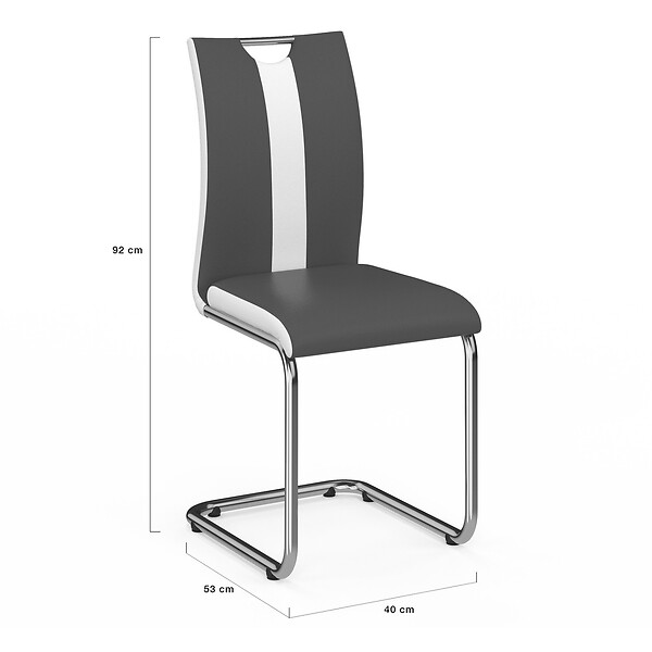 ID MARKET - Lot de 4 chaises PIA grises et blanches pour salle à manger - large