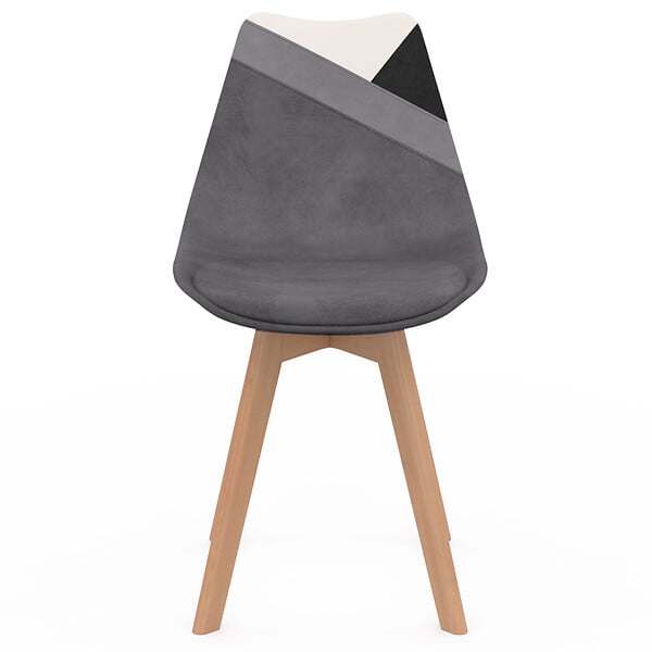 ID MARKET - Lot de 6 chaises scandinaves SARA gris foncé, blanc, noir et velours patchworks noir, gris et blanc - large