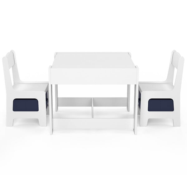 ID MARKET - Table à dessin reversible + 2 chaises GABRIEL blanc avec bacs de rangement - large