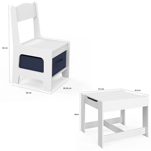 ID MARKET - Table à dessin reversible + 2 chaises GABRIEL blanc avec bacs de rangement - large