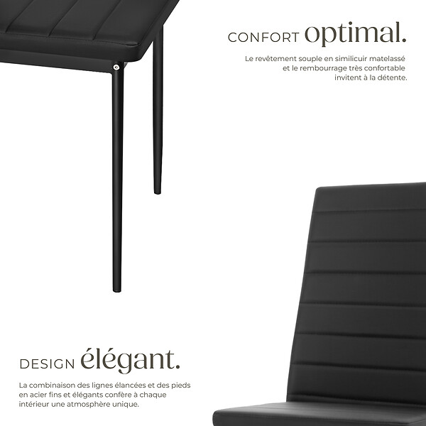 TECTAKE - Ensemble 4 chaises de salle à manger aspect cuir ergonomique noir - large