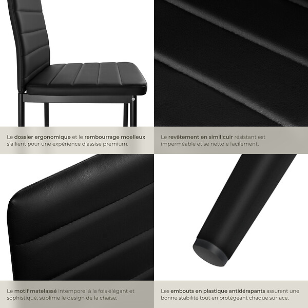 TECTAKE - Ensemble 4 chaises de salle à manger aspect cuir ergonomique noir - large
