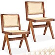 TECTAKE - Lot 2 chaises en bois avec cannage viennois design boho chêne foncé - vignette