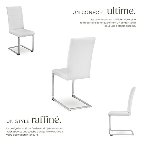 TECTAKE - Ensemble 4 chaises ergonomiques de salle à manger aspect cuir blanc - large