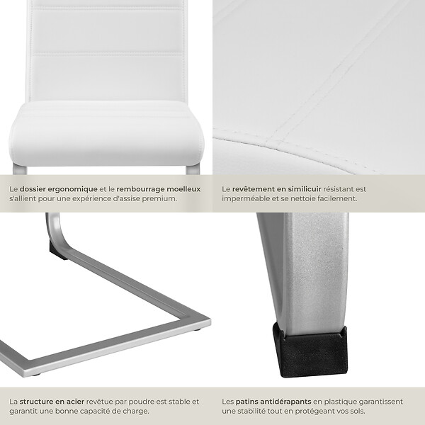 TECTAKE - Ensemble 4 chaises ergonomiques de salle à manger aspect cuir blanc - large