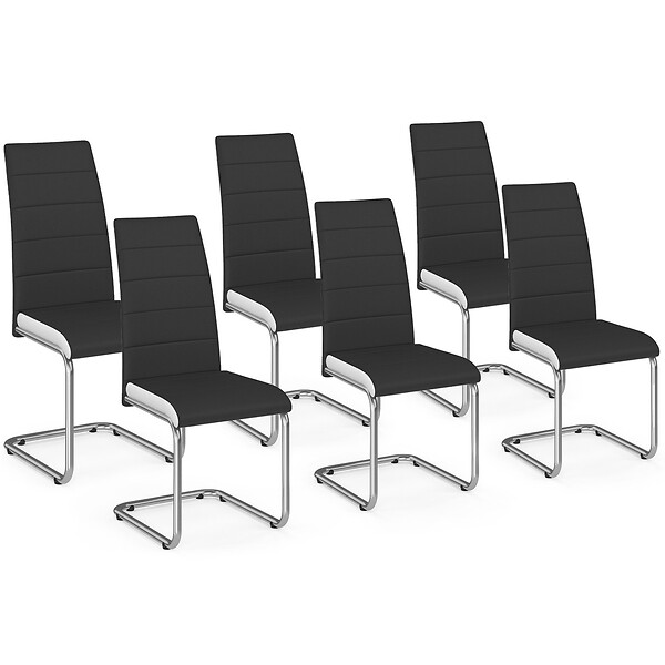 ID MARKET - Lot de 6 chaises MIA noires liseré blanc pour salle à manger - large