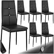 TECTAKE - Ensemble de 6 chaises de salle à manger à paillettes aspect cuir noir - vignette