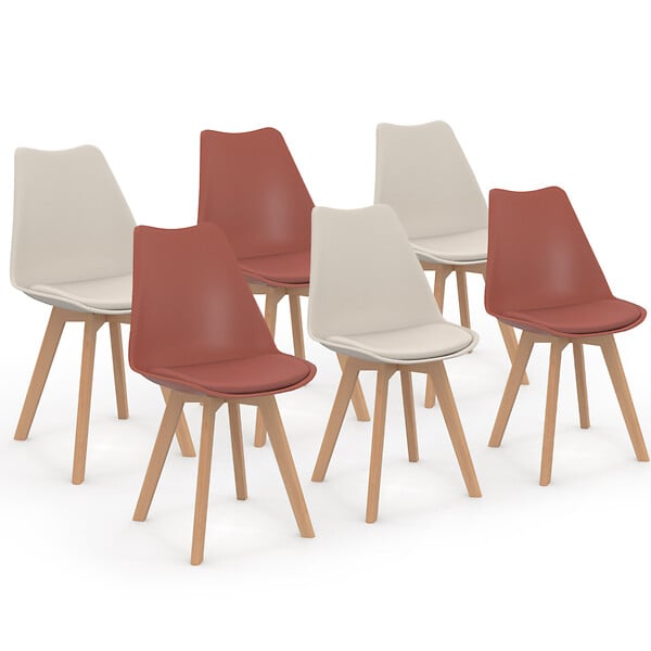 ID MARKET - Lot de 6 chaises scandinaves SARA mix color terracotta x3 et beige x3 - large